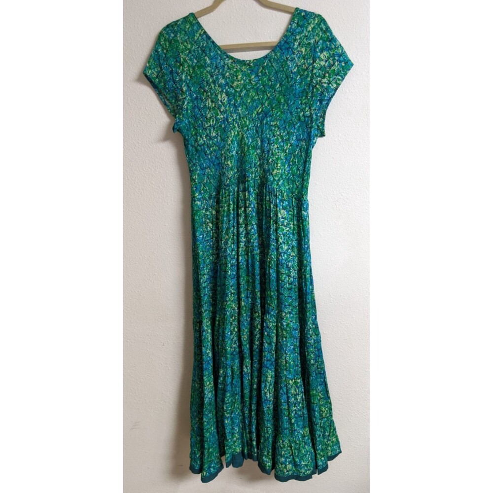SOFT SURROUNDINGS Green/Blue Geometric Batik "Mariana" Maxi Dress Large - Picture 8 of 13